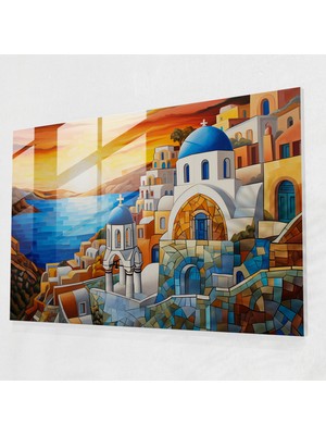 Painted Anarchy Santorini Vitray Duvar Sanatı - Santorini, Cam Sanatı, Ev Dekorasyonu, Cam Duvar Sanatı, 45X30