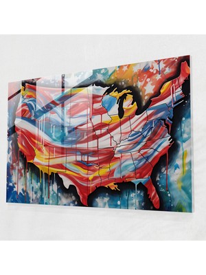 Painted Anarchy Amerika Birleşik Devletleri Haritası Cam Baskı - Amerika Birleşik Devletleri Haritası, Amerika Birleşik Devletleri Haritası, Modern Sanat, Canlı Renkler, 45X30