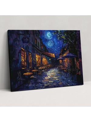 Painted Anarchy Cafe Teras Gece Duvar Tablosu - Vincent Van Gogh, Duvar Sanatı, Kanvas Tablo, Ev Dekorasyonu, 50X30