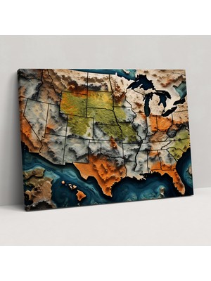 Painted Anarchy Amerika Birleşik Devletleri Haritası Kanvas Tablo - Amerika Birleşik Devletleri Haritası, Kanvas Tablo, Çarpıcı Detay, Kanvas Tablo, 50X30