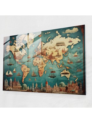 Painted Anarchy Dünya Haritası Ev Dekorasyonu - Dünya Haritası 2, Vintage Esintili, Karmaşık Detaylar, Dünya Haritası, 45X30
