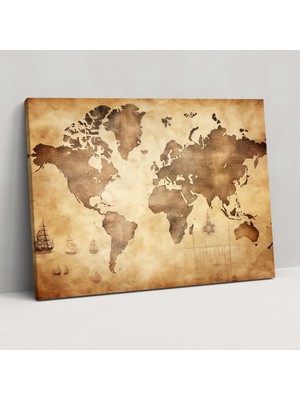 Painted Anarchy Vintage Dünya Haritası Kanvas Tablo - Dünya Haritası, Keşif, Vintage, Tarih, 50X30
