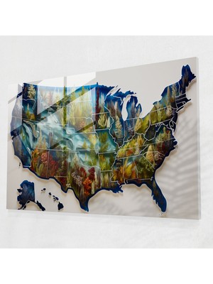 Painted Anarchy Amerika Birleşik Devletleri Doğadan Esinlenen Cam Sanatı - Amerika Birleşik Devletleri Haritası, Sakinleştirici Renkler, Karmaşık Detaylar, Huzurlu Ambiyans, 45X30
