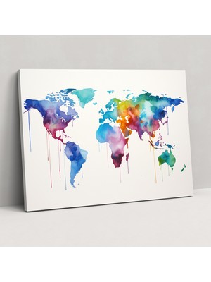 Painted Anarchy Dünya Haritası Kanvas Tablo - Dünya Haritası, Dünya Haritası, Minimalist Tasarım, Suluboya, 50X30