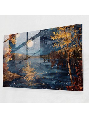 Painted Anarchy Vincent Van Gogh Cam Duvar Tablosu - Rhone Üzerinde Yıldızlı Gece Cam Baskı - Vincent Van Gogh, Ev Dekorasyonu, Vincent Van Gogh, Cam Baskı, 45X30