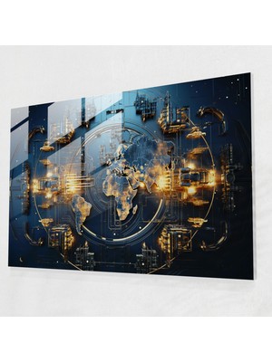 Painted Anarchy Dünya Haritası 2 Cam Duvar Sanatı - Dünya Haritası 2, Cam Sanatı, Duvar Dekorasyonu, Modern Sanat, 45X30