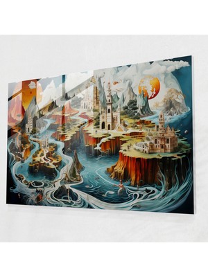 Painted Anarchy Dünya Haritası 2 Duvar Süslemesi - Dünya Haritası 2, Sürrealist Tablo, Cam Baskı, Fantastik, 45X30