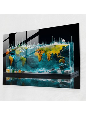 Painted Anarchy Dünya Haritası Cam Duvar Sanatı - Dünya Haritası 2, Dünya Haritası, Interaktif Sanat Deneyimi, Erimiş Cam Parçaları, 45X30