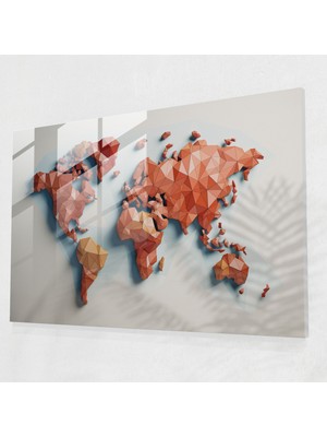 Painted Anarchy Dünya Haritası Cam Baskı - Dünya Haritası 2, Duvar Süslemesi, Geometrik Mozaik, Cam Sanatı, 45X30