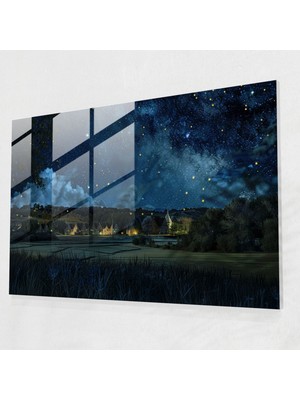 Painted Anarchy Vincent Van Gogh Cam Baskı - Yıldızlı Gece Kasabası - Vincent Van Gogh, Cam Sanatı, Duvar Dekorasyonu, Vincent Van Gogh, 45X30