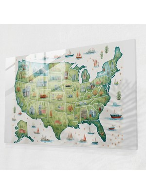 Painted Anarchy Kaprisli Amerika Birleşik Devletleri Haritası Cam Duvar Sanatı - Amerika Birleşik Devletleri Haritası, Modern Sanat, Yaratıcı Tasarım, Ev Dekorasyonu, 45X30