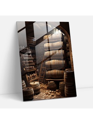 Painted Anarchy Şarap Mahzeni Cam Baskı - Şarap, Şarap, Cam Sanatı, Ahşap Fıçı, 30X45