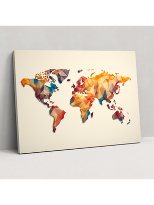Painted Anarchy Geometrik Dünya Haritası Duvar Tablosu - Dünya Haritası, Geometrik Dünya Haritası Duvar Sanatı, Ev Dekorasyonu, Kanvas Tablo, 50X30