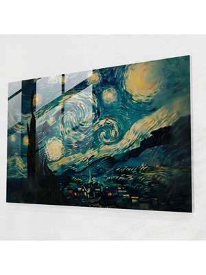 Painted Anarchy Vincent Van Gogh Cam Baskı - Yıldızlı Gece Gökyüzü - Vincent Van Gogh, Cam Baskı, Duvar Dekorasyonu, Modern Sanat, 45X30