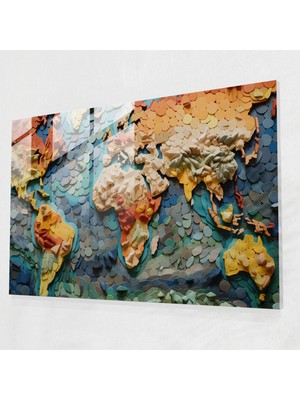 Painted Anarchy Dünya Haritası Cam Sanatı - Dünya Haritası 2, Cam Sanatı, Kolaj Sanatı, Modern Sanat, 45X30