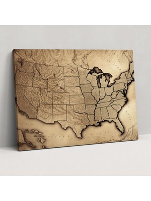 Painted Anarchy Antik Amerika Birleşik Devletleri Haritası Kanvas Tablo - Amerika Birleşik Devletleri Haritası, Karmaşık Detaylar, Antika Tasarım, Ev Dekorasyonu, 50X30
