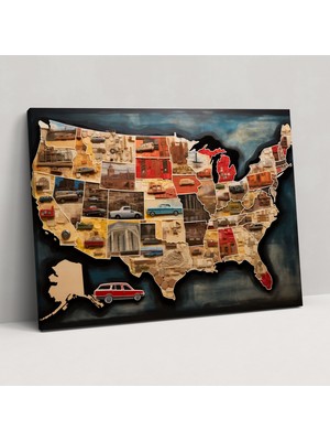 Painted Anarchy Amerika Birleşik Devletleri Haritası Kanvas Tablo - Amerika Birleşik Devletleri Haritası, Yaratıcı, Ev Dekorasyonu, Dokulu Malzemeler, 50X30