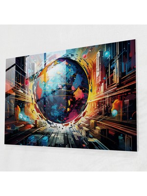 Painted Anarchy Dünya Haritası Ev Dekorasyonu - Dünya Haritası 2, Karmaşık Detaylar, Cam Baskı, Fütüristik Yorum, 45X30