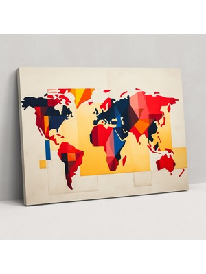 Painted Anarchy Soyut Geometrik Dünya Haritası Kanvas Tablo - Dünya Haritası, Geometrik Şekiller, Soyut, Kanvas Tablo, 50X30