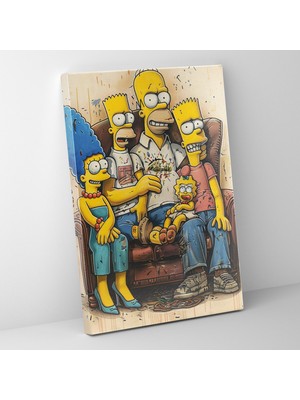 Painted Anarchy Simpsons Kanvas Tablo: Kanepede Klasik Aile - Simpsonlar, Duvar Dekorasyonu, Canlı Renkler, Kanvas Tablo, 30X50