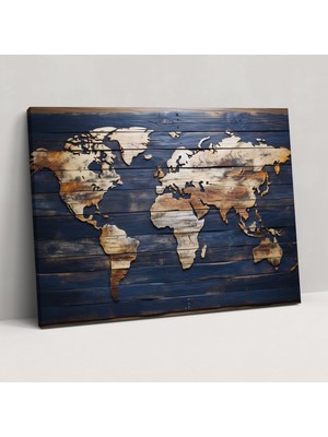 Painted Anarchy Rustik Dünya Haritası Duvar Dekorasyonu - Dünya Haritası, Kanvas Tablo, Yeniden Kullanılmış Ahşap, Kanvas Tablo, 50X30