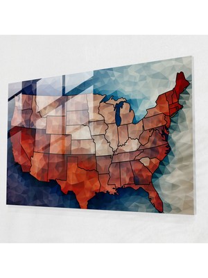Painted Anarchy Mozaik Amerika Birleşik Devletleri Haritası Cam Baskı - Amerika Birleşik Devletleri Haritası, Modern Sanat, Dokular, Cam Duvar Sanatı, 45X30