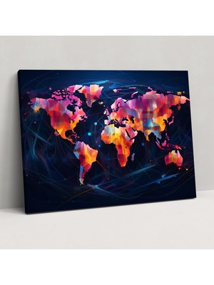Painted Anarchy Modern Dünya Haritası Kanvas Tablo - Dünya Haritası, Canlı Renkler, Kanvas Tablo, Kalın Çizgiler, 50X30