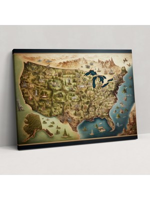 Painted Anarchy Amerika Birleşik Devletleri Haritası Kanvas Tablo - Amerika Birleşik Devletleri Haritası, Amerika Birleşik Devletleri Haritası, Kanvas Tablo, Duvar Sanatı, 50X30
