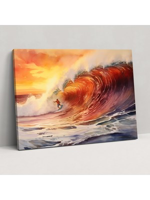 Painted Anarchy Sörfçü Gün Batımı Duvar Tablosu - Sörf, Gün Batımı, Sörf, Kanvas Tablo, 50X30