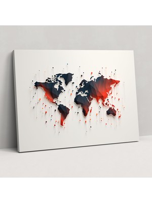 Painted Anarchy Minimalist Dünya Haritası Duvar Sanatı - Dünya Haritası, Kanvas Tablo, Şekiller, Basit Çizgiler, 50X30