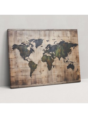 Painted Anarchy Rustik Dünya Haritası Duvar Tablosu - Dünya Haritası, El Boyaması, Kanvas Tablo, Vintage Estetik, 50X30