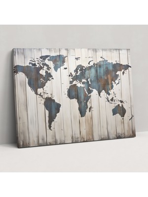 Painted Anarchy Rustik Dünya Haritası Duvar Süslemesi - Dünya Haritası, Duvar Süslemesi, Kanvas Tablo, Ahşap, 50X30