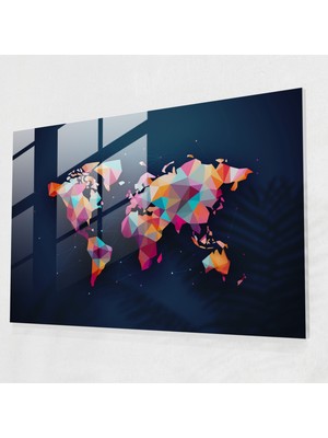 Painted Anarchy Dünya Haritası Cam Baskı - Dünya Haritası 2, Cam Duvar Sanatı, Cam Sanatı, Geometrik Şekiller, 45X30