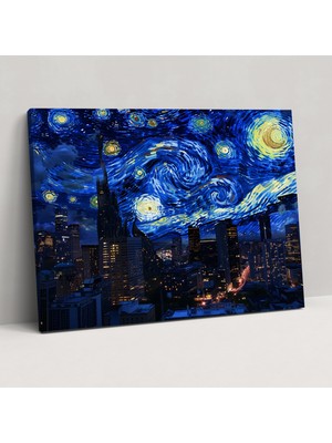 Painted Anarchy Şehrin Üzerinde Yıldızlı Gece Kanvas Tablo - Vincent Van Gogh, Kanvas Tablo, Vincent Van Gogh, Kanvas Tablo, 50X30