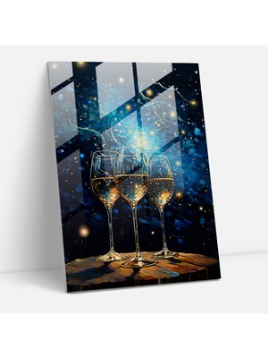 Painted Anarchy Yıldızlı Gece Şarap Kadehleri ​​cam Baskı - Şarap, Ev Dekorasyonu, Gerçeküstü Sanat Eserleri, Modern Sanat, 30X45