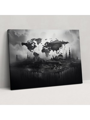 Painted Anarchy Siyah Beyaz Dünya Haritası Kanvas Tablo - Dünya Haritası, Ev Dekorasyonu, Kanvas Tablo, Dünya Haritası, 50X30