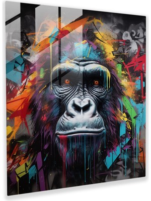 Painted Anarchy Gorilla Glass Print - Graffiti Tarzı Duvar Resmi - Goril, Ev Dekorasyonu, Cam Baskı, Sokak Sanatı, 30X30