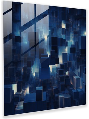 Painted Anarchy Lacivert Cam Baskı - Soyut Şehir Geceleri - Lacivert, Modern Sanat, Büyüleyici, Cam Sanatı, 30X30