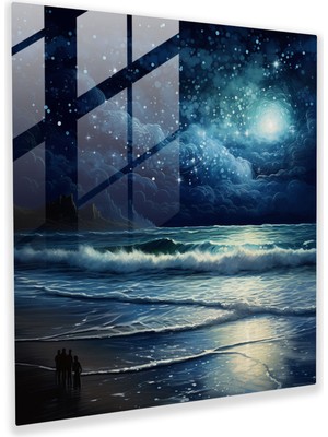 Painted Anarchy Gece Yarısı Sahili Cam Baskı - Gece Yarısı, Modern Sanat, Plaj Sahnesi, Ev Dekorasyonu, 30X30