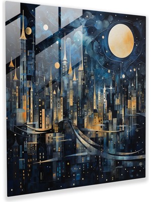 Painted Anarchy Gece Yarısı Soyut Cam Baskı - Gece Yarısı, Ayışığı, Ev Dekorasyonu, Cam Duvar Tablosu, 30X30
