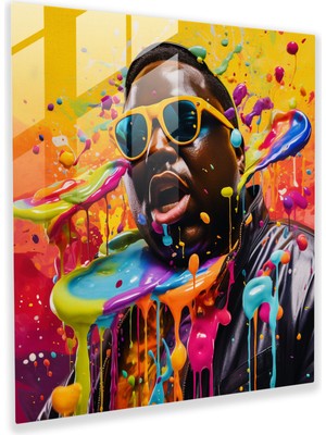 Painted Anarchy Ünlü B.i.g. Soyut Cam Duvar Sanatı - Ünlü Büyük, Canlı Renkler, Cam Baskı, Modern Sanat, 30X30