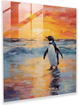 Painted Anarchy Cam Tablo - Gün Batımı Pengueni - Penguen, Penguen, Cam Tablo, Cam Baskı, 30X30