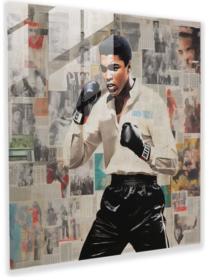 Painted Anarchy Muhammed Ali Gazete Kolajı Cam Baskı - Muhammed Ali, Gazete Kolajı, Modern Sanat, Cam Sanatı, 30X30