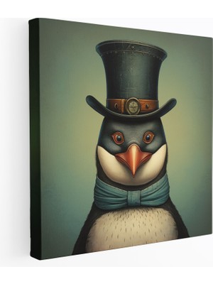 Painted Anarchy Penguen Kanvas Tablo - Silindir Şapkalı ve Tek Gözlü Kaprisli Penguen - Penguen, Penguen Kanvas Tablo, Penguen Duvar Dekorasyonu, Penguen Duvar Tablosu, 30X30