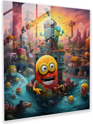 Painted Anarchy Minionlar Gerçeküstü Manzara Cam Baskı - Minionlar, Ev Dekorasyonu, Cam Duvar Sanatı, Modern Sanat, 30X30