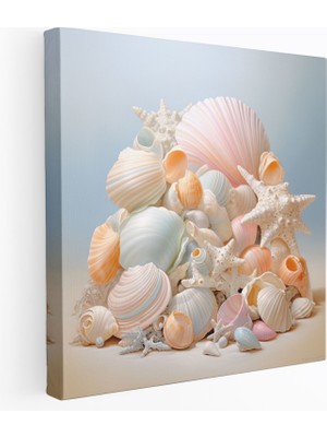Painted Anarchy Pastel Deniz Kabuğu Natürmort Kanvas Tablo - Sakin Duvar Dekorasyonu - Pastel, Duvar Sanatı, Sakin Pastel Natürmort, Zarif Kompozisyon, 30X30