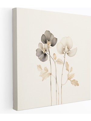 Painted Anarchy Nötr Botanik Kanvas Tablo - Nötr, Duvar Sanatı, Narin Flora, Minimalist, 30X30