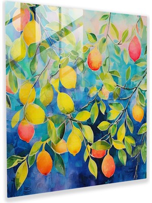 Painted Anarchy Limon Ağacı Soyut Cam Baskı - Limon Ağacı, Modern Sanat, Renkli Meyveler, Limon Ağacı, 30X30