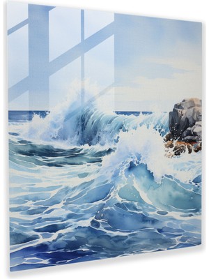 Painted Anarchy Serene Lacivert Cam Baskı - Lacivert, Deniz, Cam Tablo, Ev Dekorasyonu, 30X30