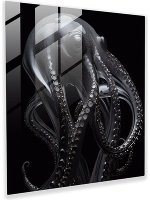 Painted Anarchy Ahtapot Cam Baskı - Minimalist Monokrom Duvar Dekorasyonu - Ahtapot, Cam Sanatı, Ev Dekorasyonu, Girift Detaylar, 50X50